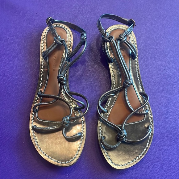 LEIFSDOTTIR sz6 silver gunmetal thing sandals leather - Picture 1 of 4